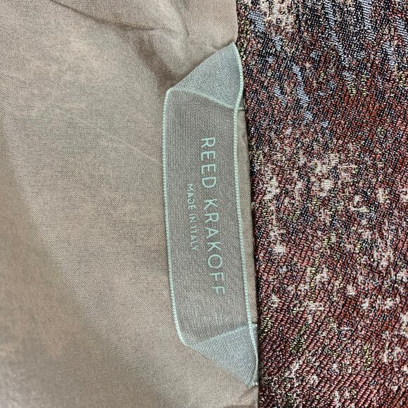 REED KRAKOFF Size 6 Pink & Silver Marbled Silk / Viscose Pencil Skirt - Picture 5 of 5